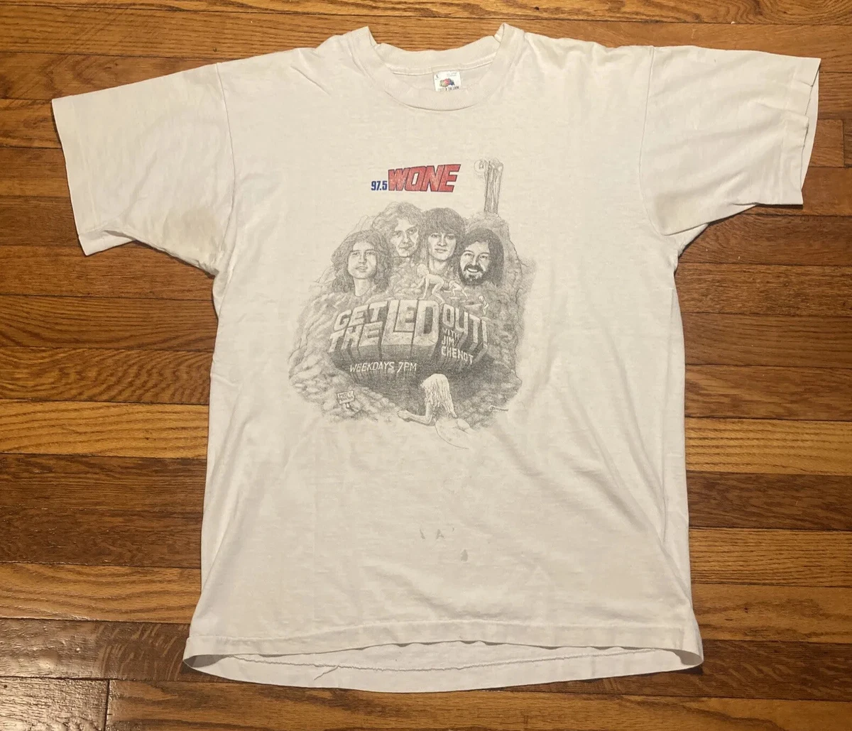 RARE Vintage 90s Led Zeppelin T Shirt 97.5 Akron Radio Single Stitch Sz L Band