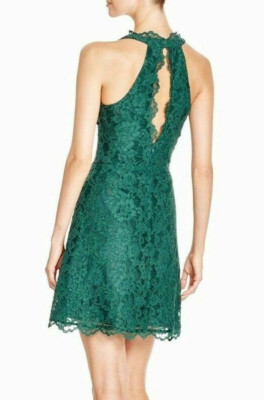 NICOLE MILLER ~ Green Lace V-Neck Halter Keyhole Flare Party Dress 6 NEW  $410 | eBay