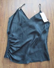 ZARA BASICS DEEP GREEN SATIN FEEL CROSS BODY FRONT CAMISOLE TANK TOP SIZE SMALL