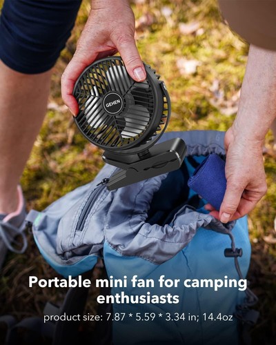 Camping fan 10000mAh Clip on Fan Rechargeable Battery Operated Desk Fan Black - Picture 2 of 7