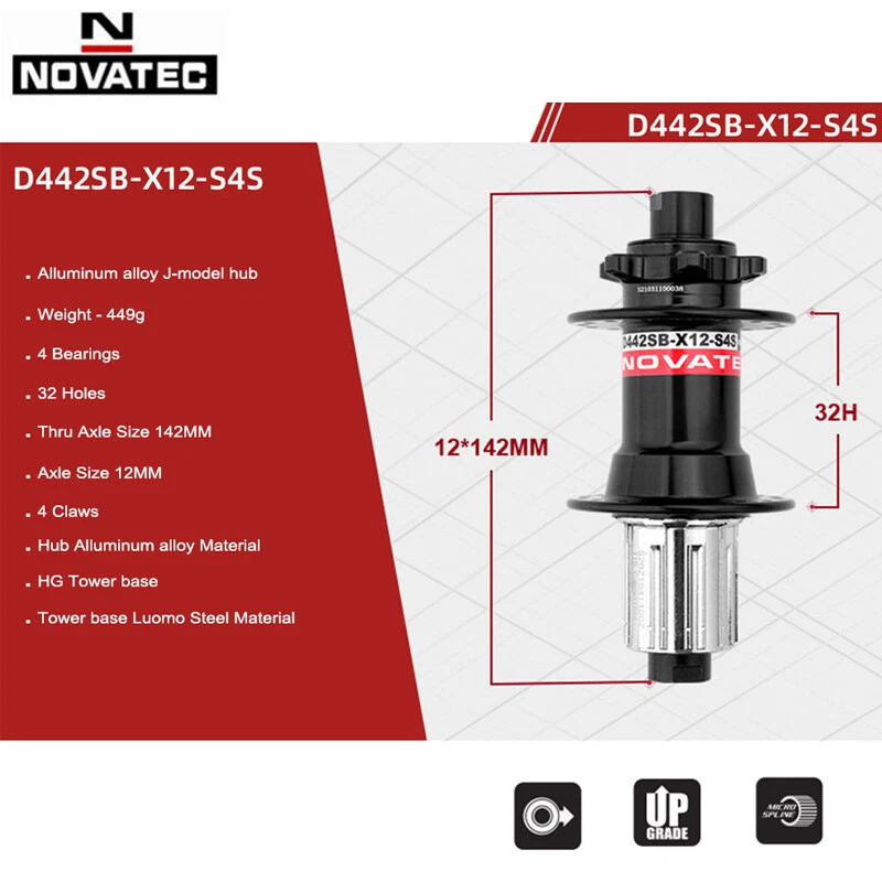 Novatec MTB Bike Hub D041SB-15 D442SB-X12 8/9/10/11/12 Speed 32 Holes Thru&QR - Image 4 of 4