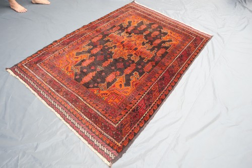 Afghan Medallion Design Rug 4'3x6'7 ft Antique Orange Black Turkmen Tribal Rug - Picture 9 of 17
