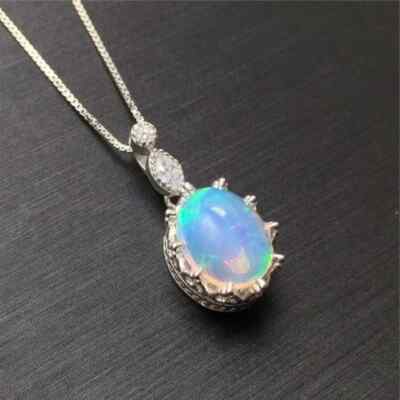 2Ct Oval Cut Lab Created Fire Opal Women's Pendant 14K White Gold Plated Silver
