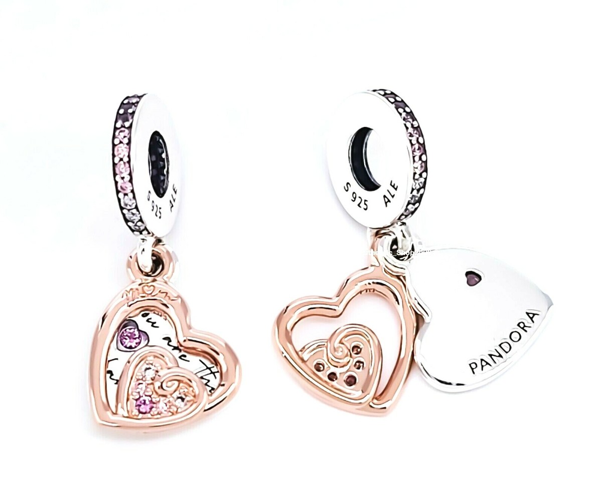New Authentic PANDORA Entwined Infinite Hearts Double Dangle Charm 781020C01