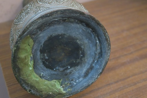 Antique India Fine Hand Etched Brass Islamic Hookah Base Pot 10" Indo - Picture 9 of 9