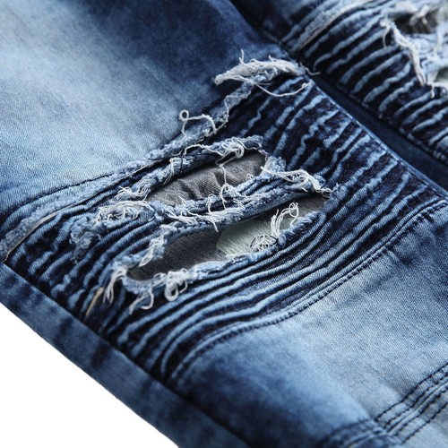 Mens Fashion Ripped Slim Fit Stretch Casual Jeans Biker Trousers Denim Pants - Picture 10 of 21