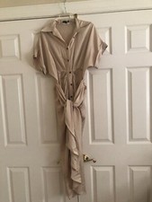 Fashion Nova Size S Beige Pleat Long Shirt Dress Women Stylish Cut Modern