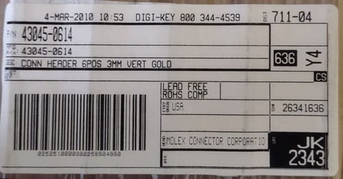 Qty 20 MOLEX 43045-0614 Micro-Fit 3.0 6P GOLD Plated Connectors like 43045-0612 - Picture 2 of 3
