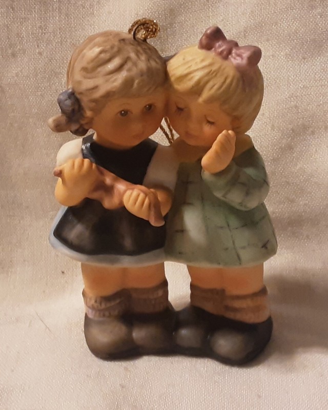 Vintage Berta Hummel Goebel Christmas Ornament Girls With Bow telling Secret