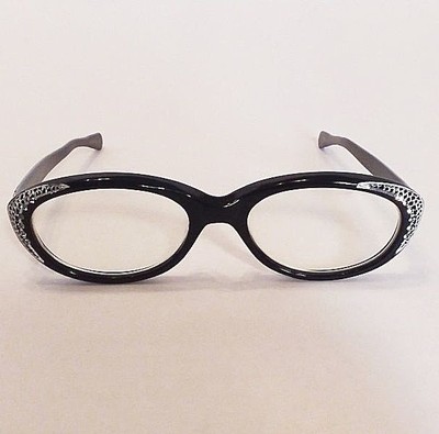 Universal Oval Rhinestone Accent Black Eyeglasses Frames Vintage