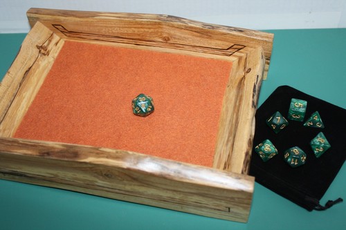 Handmade Natural Edge Spalted Maple Dice Tray with Green Dice Set - Picture 2 of 22