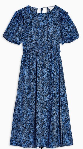 Topshop Blue Ruffle Balloon Sleeve Open Back Midi Dress Size 10 Petite New BNWT - Picture 3 of 12