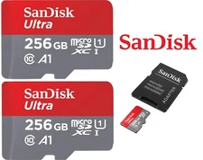 LOT OF 2 - SanDisk 256GB Ultra microSDXC UHS-I Memory Cards with Adapters