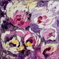 Peony Painting Floral Original Art Flowers Oil Impasto Canvas Art 16 x 16 inches
