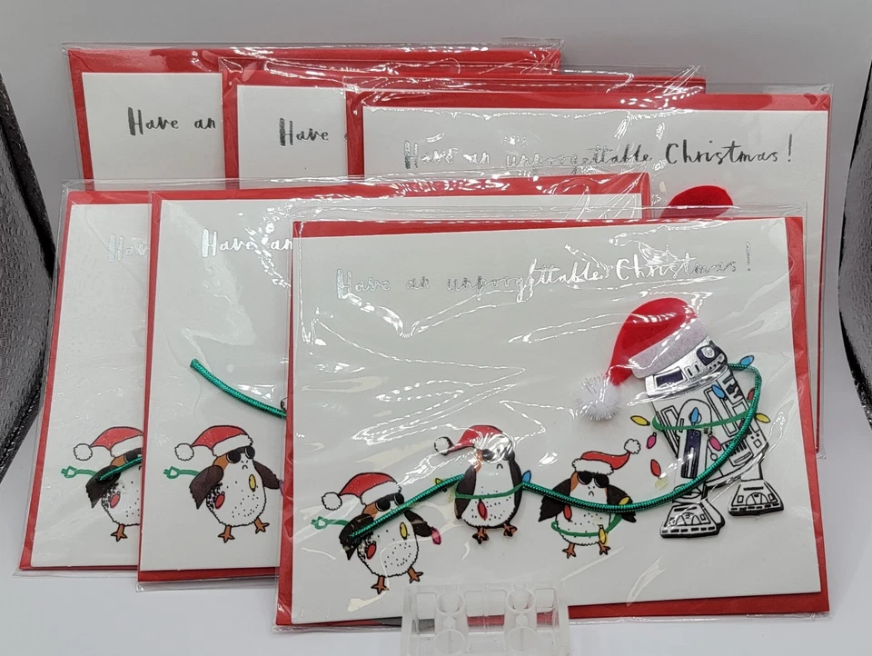 Tarjetas de Navidad Papersong R2D2 y Porgs, lote de 6 Foto 4 de 4