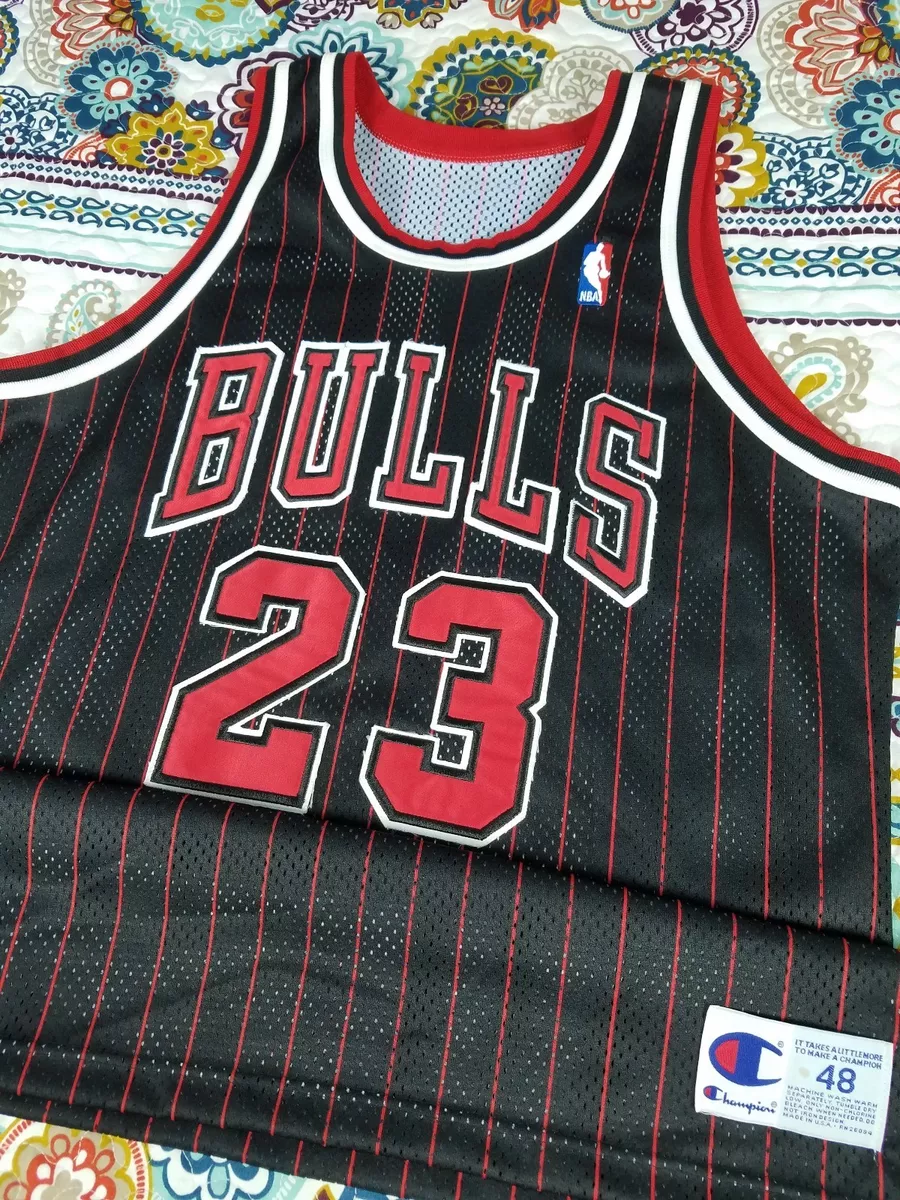 Michael Jordan Chicago Bulls Champion Authentic Jersey 48 XL 90s Pinstripe  VTG