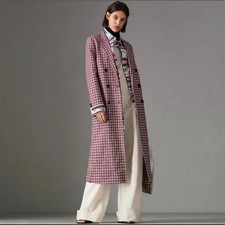 Burberry Parwoodul Plaid Trench Double Breasted Coat Check Burgundy Sz Us 14