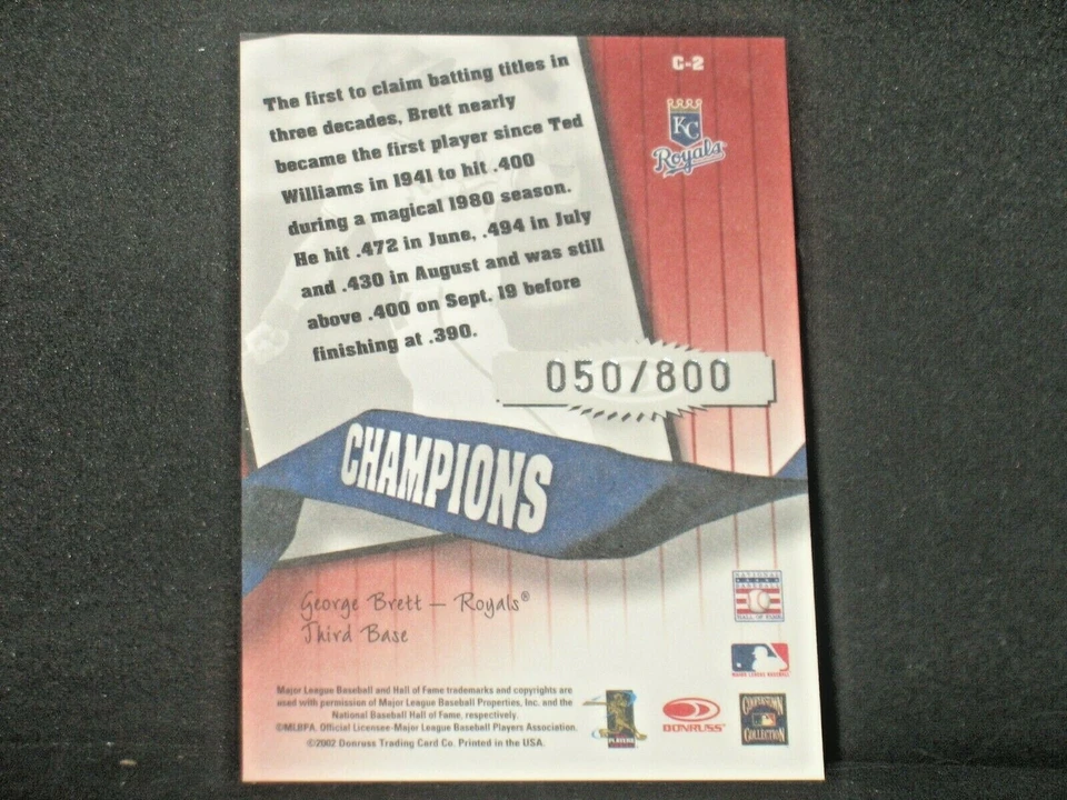 George Brett 2002 Donruss Originals Champions #C-2 (50/800) Kansas City Royals - Image 2 of 2