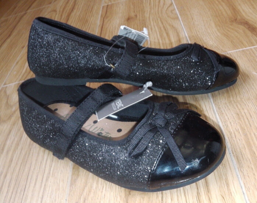 BRANDNEU MIT ETIKETT MÄDCHEN MARY JANE SMART PARTY SCHUHE UK 11 SCHWARZ GLITZER PUMPS HOCHZEIT URLAUB - Bild 5 von 10
