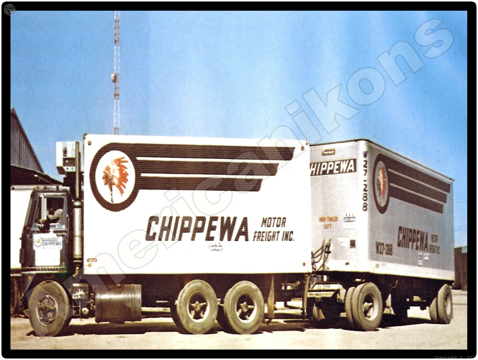International Trucks New Metal Sign: Chippewa Motor Freight Tandem Trailer