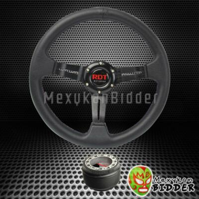 #ad 330mm Black 2quot; Deep Dish PVC Steering Wheel amp; Hub Adapter Honda Civic EF CRX DA $52.89
