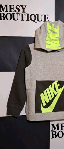 Nike Kids Boys Sportswear Logo Print Pullover Hoodie Stone Heather Sz 7 - Picture 3 of 8