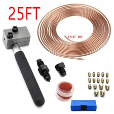 Car SAE Brake Pipe Flaring Tool + 25FT 3/16" Kunifer Pipe Male Female Unions Kit
