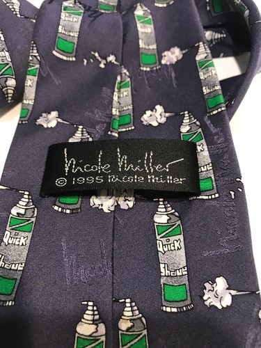 QUICK SHAVE NICOLE MILLER Silk Tie Canned Shaving Cream Blue Green Silver 1995 - Picture 3 of 6