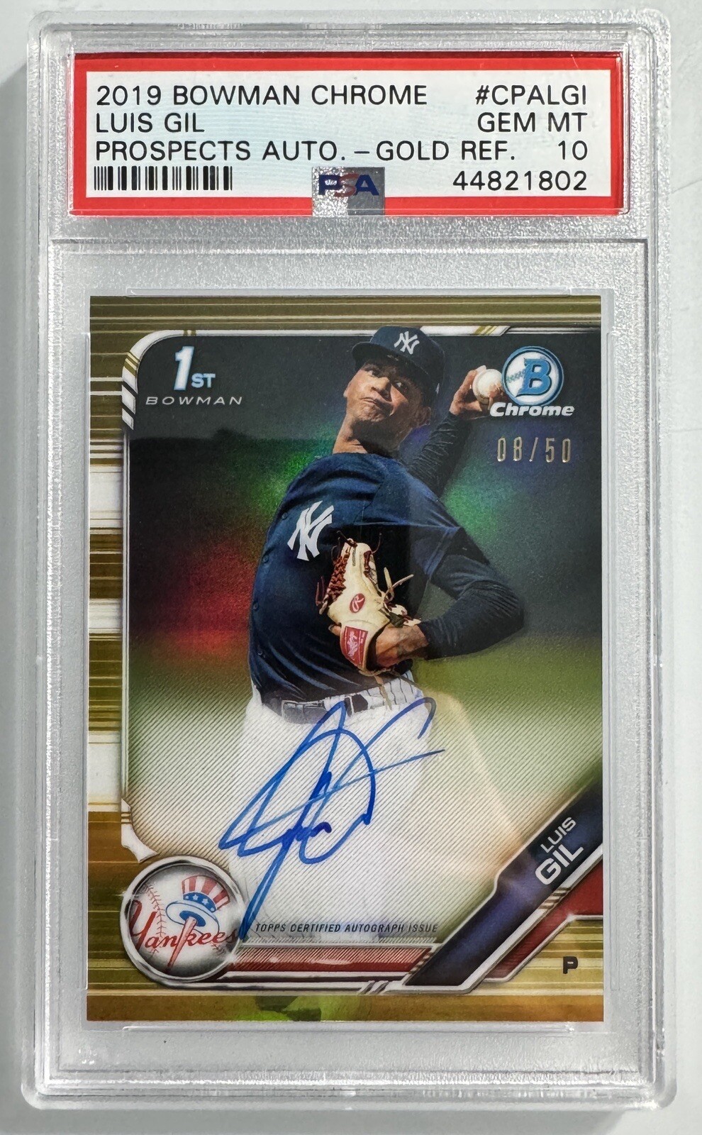 2019 Luis Gil Bowman Chrome Gold Refractor Auto/50 PSA 10 ‘Pop 3’