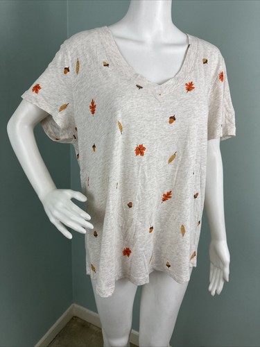 NWT Women's LOFT S/S Acorn Leaf Everyday V-Neck Tee Top Sz XL Extra Large - Picture 6 of 11