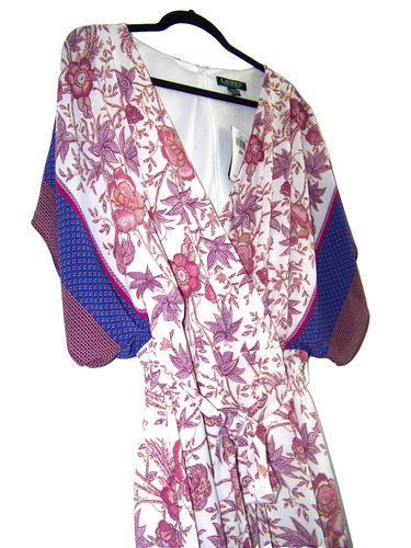Lauren Ralph Lauren Dress Women 22 Floral Faux Wrap Crepe Drapey Hem On TV Show - Picture 7 of 16