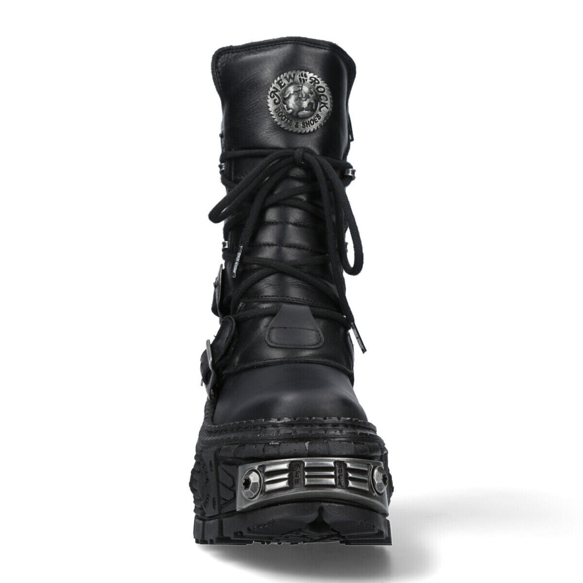New Rock Boots WALL373-S3 Unisex Metallic Black Leather Platform