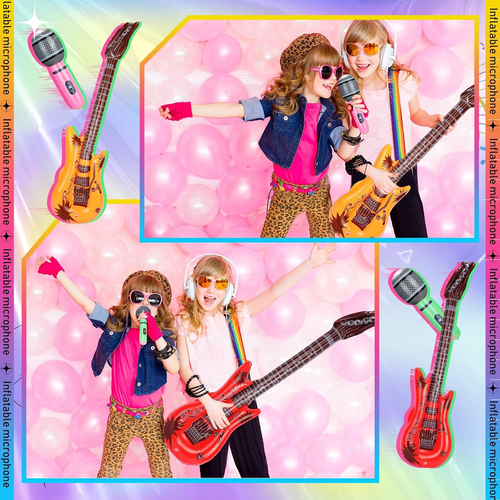 24 Pcs Colorful Inflatable Instruments Rock Star Toy Set Including 12 Pcs Plasti - Picture 2 of 12