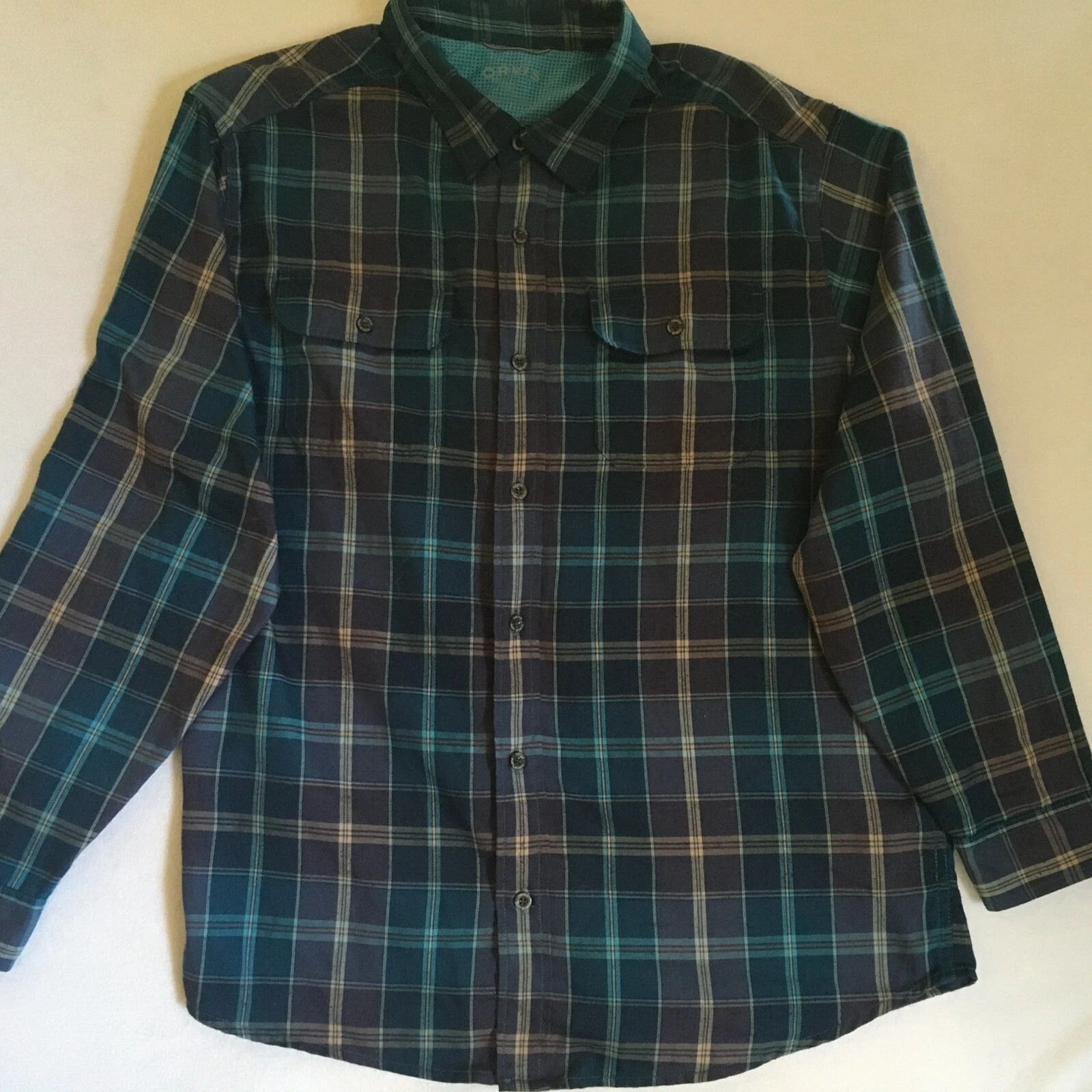 Orvis Men's Blue Multicolor Plaid Flannel Pockets Outdoor L/S Shirt Size XXL