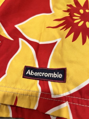 VINTAGE Abercrombie & Fitch Swim Trunks size 36 floral red yellow - Picture 2 of 7