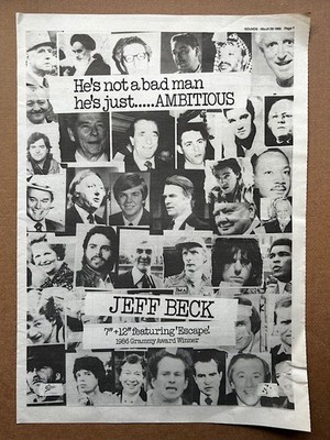 JEFF BECK AMBITIOUS POSTER SIZED original music press advert from 1986 - these v