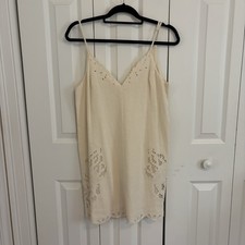 ASTR the Label Linen Blend Marlena Slip Shift Mini Cream Grad Eyelet - Medium