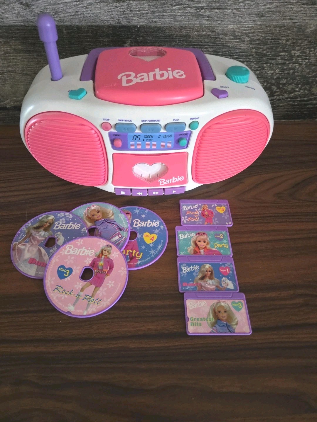 Vintage Mattel 1998 Barbie CD Cassette Player Boombox Toy Pi