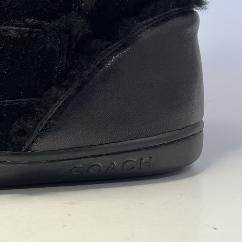 Coach Boot Women Size 9 Black Mishka Suede Fur Lined Boots Silver Buckle Winter - Picture 7 of 12