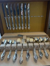 WM Rogers Victorian Rose Silver Plate Flatware Set 49-pieces Vintage Free Ship