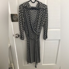 Vintage Mlle Gabrielle Black White Geometric Print Collared Dress Large