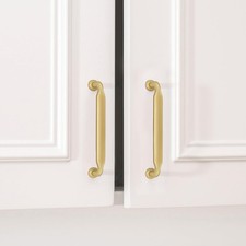 Brushed Brass Cabinet Pulls 3-3/4 Inch Hole Center Kitchen Cabinet Handles 10