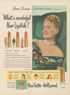 1947 Max Factor Hollywood Irene Dunne Lipstick Makeup Beauty Classic Print Ad