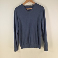 Blaq mens merino wool knit sweater size S blue Vneck long sleeve 127221