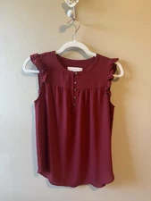 Loft Burgundy Ruffle Shell top size XS