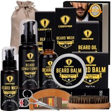 Upgraded Beard Grooming Kit - Conditioner, Oil, Brush, Comb, Balm, Scissors, Sto