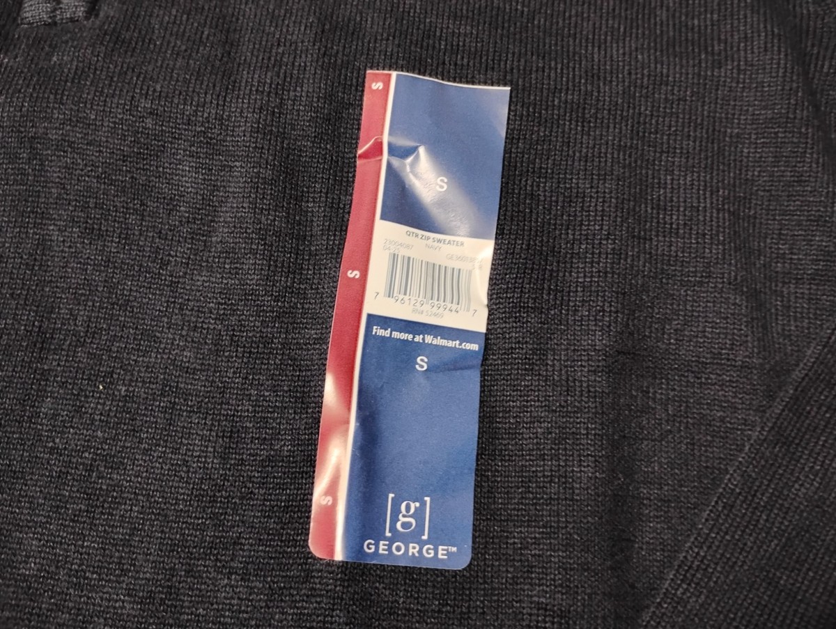 NWT GEORGE Men's Small Navy Blue 1/4 Zip Pullover Long Sleeve
