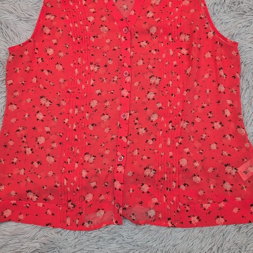 Cabi Shirt Womens L Pink Floral Blouse Sheer Top Lightweight Button Up Casual - Picture 7 of 9