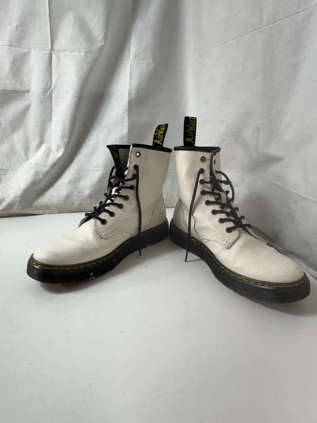 Dr. Martens Zavala White Leather Boots Women's 10 Men's 9 Combat Lace Up