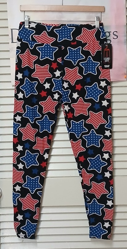 Women's leggings red , white , and blue stars pattern Plus Size 14-22 Wideband